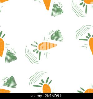 Stylized funny carrot seamless pattern. Decorative background Stock Vector