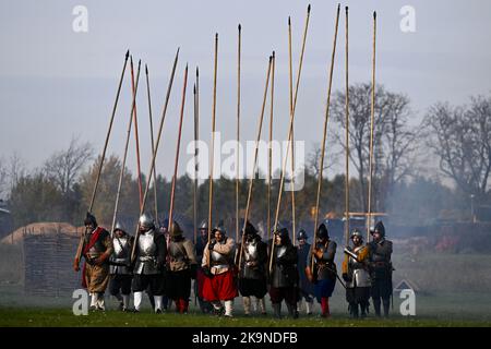 Rakovnik, Czech Republic. 29th Oct, 2022. Historical reenactment of the conquest of the St. Giles Church, part of the Battle of Rakovnik in 1620 within the Thirty Years' War, was held on October 29, 2022, in Rakovnik, Czech Republic. Credit: Ondrej Deml/CTK Photo/Alamy Live News Stock Photo