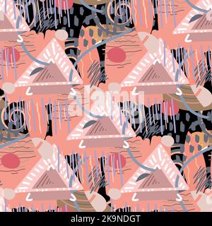 Abstract seamless pattern with triangles, lines, blots and other shapes Stock Vector
