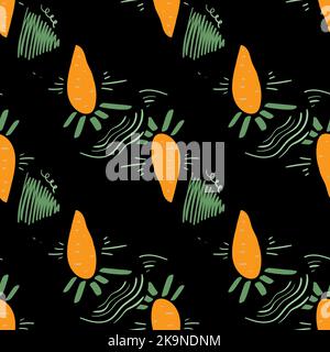 Stylized funny carrot seamless pattern. Decorative vegetable background Stock Vector