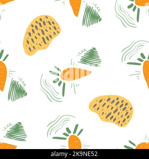 Stylized funny carrot seamless pattern. Decorative background Stock Vector