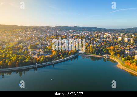 Mseno water reservoir in Jablonec nad Nisou from above Stock Photo