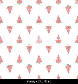 Seamless colorful pattern with cute watermelon slices in cartoon style. Stock Vector