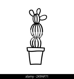 Cartoon style vector illustartion. Cactus houseplant in floral pot. Coloring book element. Stock Vector