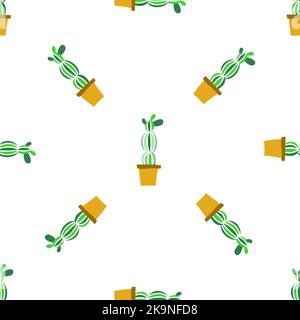 Hand drawn seamless repeat pattern with house plants. Cactuses in floral pots. Decorative background. Botanical style texture. Stock Vector