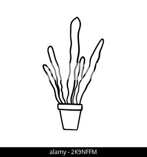 Cartoon style vector illustartion. Cactus houseplant in floral pot. Coloring book element. Stock Vector