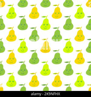 Cartoon style pears seamless pattern. Vector illustration. Stock Vector
