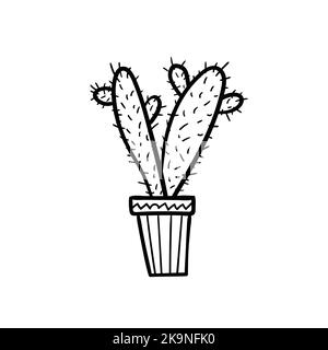 Cartoon style vector illustartion. Cactus houseplant in floral pot. Coloring book element. Stock Vector