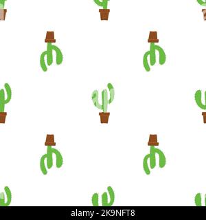 Hand drawn seamless repeat pattern with house plants. Cactuses in floral pots. Decorative background. Botanical style texture. Stock Vector