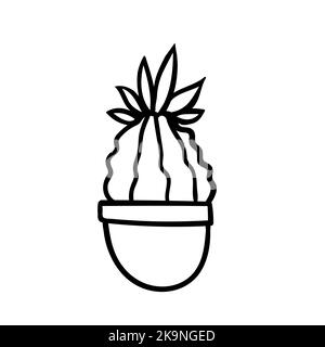 Cartoon style vector illustartion. Cactus houseplant in floral pot. Coloring book element. Stock Vector