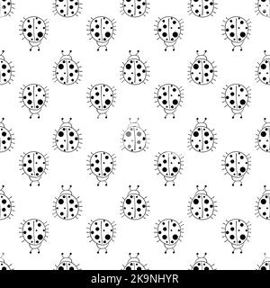 Seamless vector background. Decorative pattern with ladybugs. Stock Vector