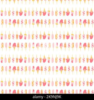 Seamless pattern with different shape ice cream in cartoon style. Decorative texture. Stock Vector