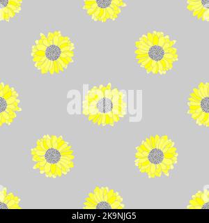 Seamless floral vector pattern in grey and yellow colors. Stock Vector