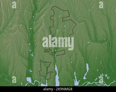 Gagauzia, autonomous territory of Moldova. Elevation map colored in wiki style with lakes and rivers Stock Photo