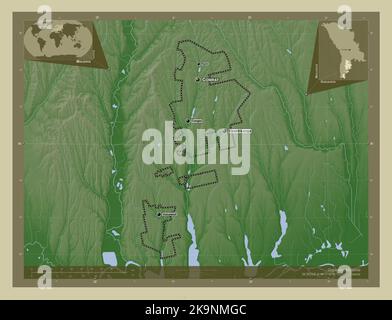 Gagauzia, autonomous territory of Moldova. Elevation map colored in wiki style with lakes and rivers. Locations and names of major cities of the regio Stock Photo