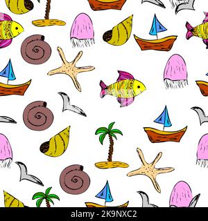 Abstract seamless background with fish, vector design element Stock Vector
