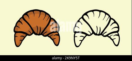 Vector illustration of delicious baked croissants. Croissant outline, vector set croissants with curved shape. Stock Vector