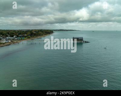 Bembridge Lifeboat Station is an RNLI station located in the village of Bembridge on the Isle of Wight in the United Kingdom.  Aerial views Stock Photo