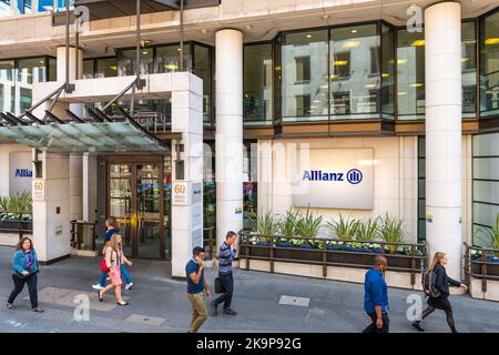 London, United Kingdom - June 22, 2018: Allianz multinational financial services corporation company office headquarters with business people Stock Photo