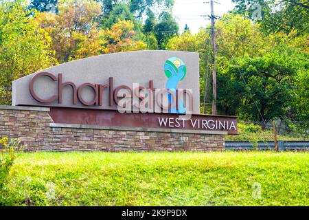 Charleston, USA - October 17, 2019: City entrance banner architecture welcome to sign in Charleston, West Virginia southern state capital city Stock Photo