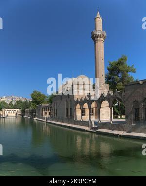 Pool of Sacred Fish in the courtyard of the Halil-ur-Rahman Mosque in Urfa, Turkey. The pool is known also as the Pool of Abraham Stock Photo