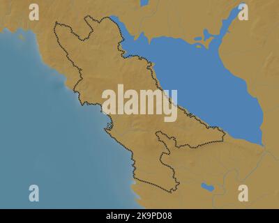 Bar, municipality of Montenegro. Colored elevation map with lakes and ...