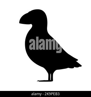 Puffin bird silhouette. Vector illustration black silhouette of puffin bird isolated on white. Logo icon, side view.. Stock Vector