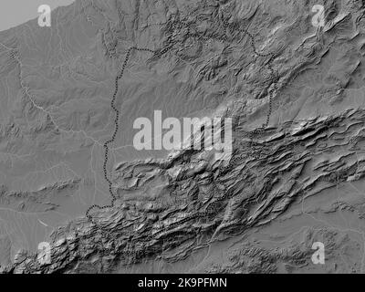 Beni Mellal-Khenifra, region of Morocco. Bilevel elevation map with lakes and rivers Stock Photo