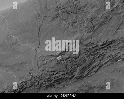 Beni Mellal-Khenifra, region of Morocco. Grayscale elevation map with lakes and rivers Stock Photo