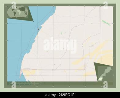 Dakhla-Oued Ed-Dahab, region of Morocco. Open Street Map. Corner auxiliary location maps Stock Photo