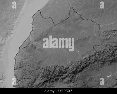 Marrakech-Safi, region of Morocco. Grayscale elevation map with lakes and rivers Stock Photo