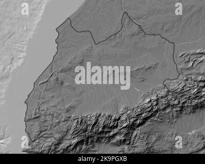 Marrakech-Safi, region of Morocco. Bilevel elevation map with lakes and rivers Stock Photo