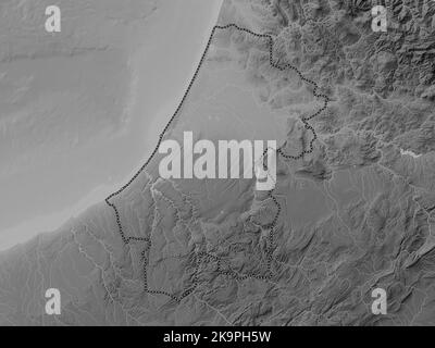 Rabat-Sale-Kenitra, region of Morocco. Grayscale elevation map with lakes and rivers Stock Photo