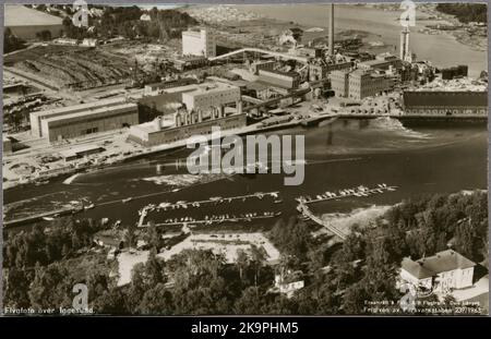 Flight view over Iggesund pulp mill. Stock Photo