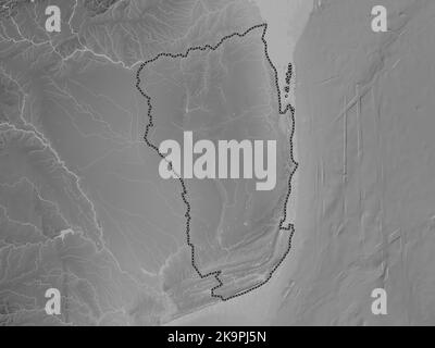 Inhambane, province of Mozambique. Grayscale elevation map with lakes and rivers Stock Photo