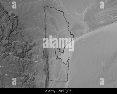 Maputo, province of Mozambique. Grayscale elevation map with lakes and rivers Stock Photo