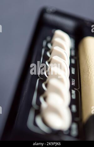 Cord jack cable to the electric guitar amplifier, combo amplifier and microphone. Stock Photo