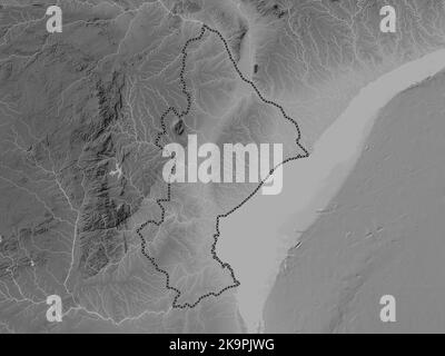 Sofala, province of Mozambique. Grayscale elevation map with lakes and ...