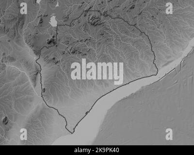 Zambezia, province of Mozambique. Grayscale elevation map with lakes and rivers Stock Photo