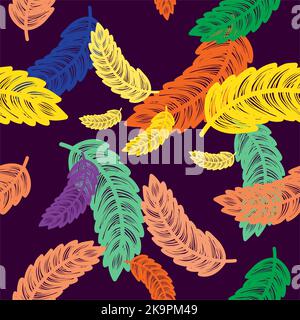 Seamless pattern with decorative feathers, endless colorful background. Stock Vector