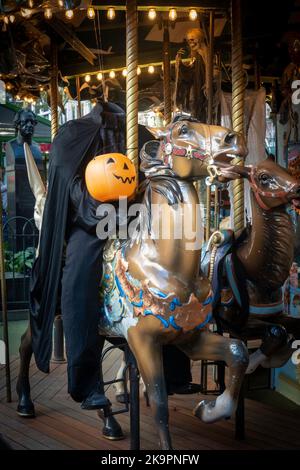 Headless Horseman Halloween Decoration on the Le Carrousel in Bryant Park, NYC, USA  2022 Stock Photo