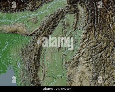 Sagaing, division of Myanmar. Elevation map colored in wiki style with lakes and rivers Stock Photo