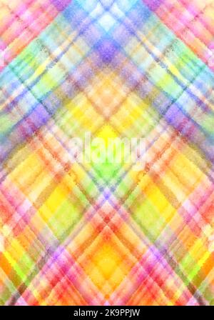 Bright geometric cells colorful decorative watercolor pattern. Stock Vector