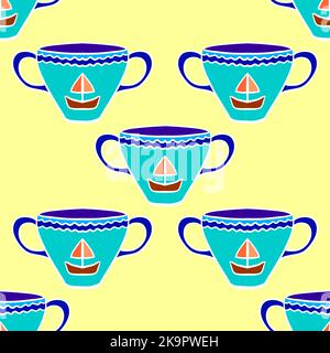 Seamless decorative pattern with colorful tea cups. Stock Vector