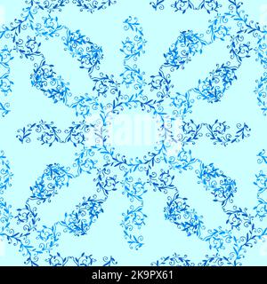 Abstract pattern with blue lacy snowflakes, vector illustration. Stock Vector