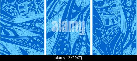 Doodle abstract ornamental backgrounds, vector set. Design elements. Stock Vector