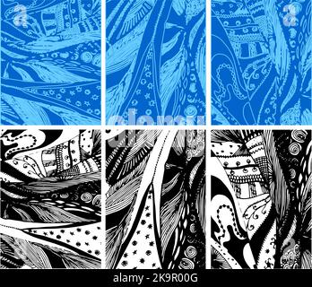 Doodle abstract ornamental backgrounds, vector set. Design elements. Stock Vector