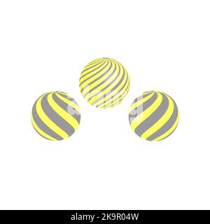 Set of the abstract vector shapes in grey and yellow colors. Ball, sphere striped design. Stock Vector