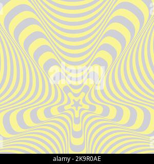 Abstract vector optical illusion. Twisted striped background in grey and yellow colors. Stock Vector