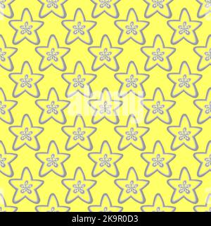 Seamless vector pattern with cute stars in grey and yellow colors. Stock Vector